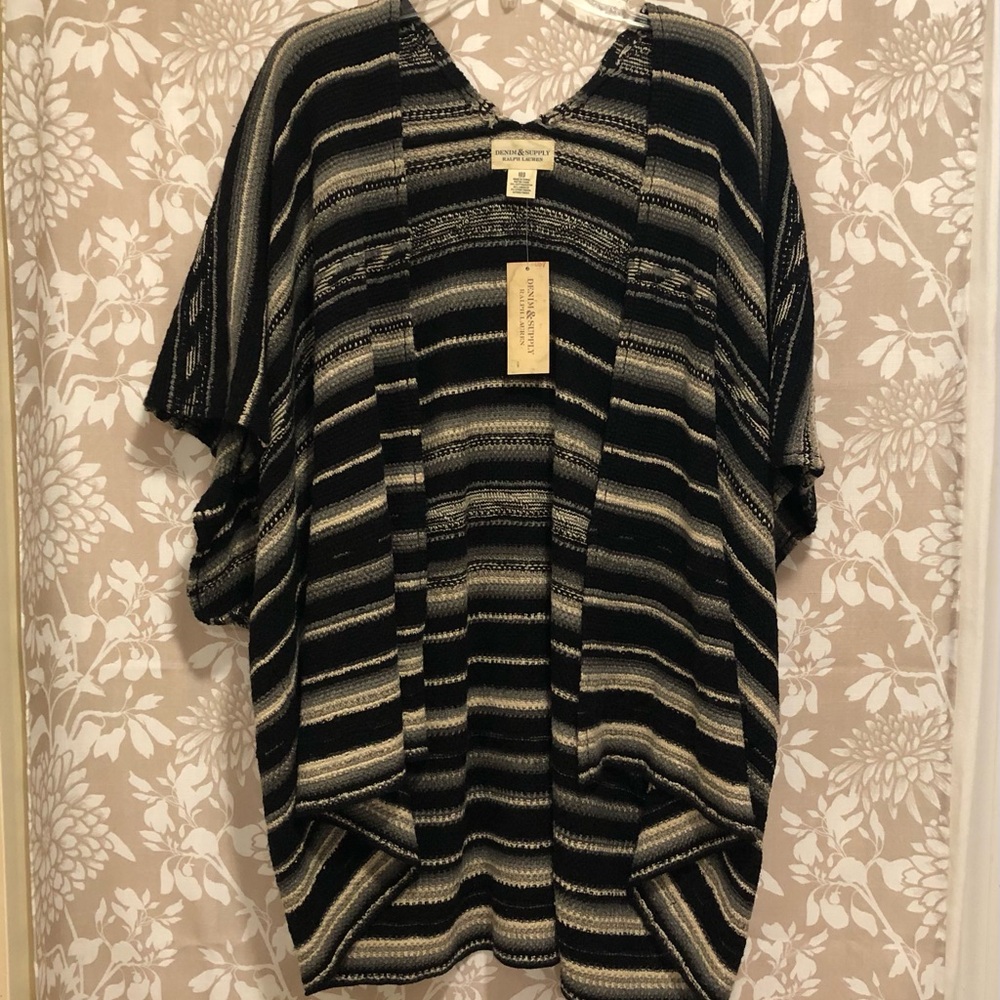 Ralph Lauren Denim Supply Southwest Black Tan Striped Poncho Cowgirl Cardigan